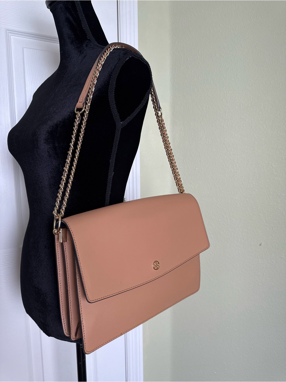 Tory Burch Leather Paker Large Convertible Crossbody Shoulder Bag Chain Strap